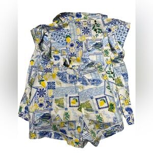 J.Crew  Size 3X Women’s Pajama 2PC Set, Blue Yellow Lemons Lounge Cotton NEW